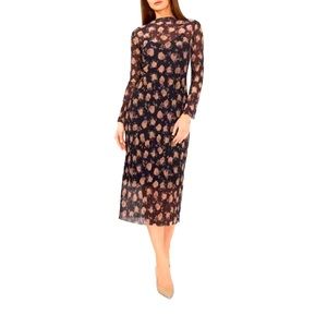 Vince Camuto Floral black print midi dress rich black